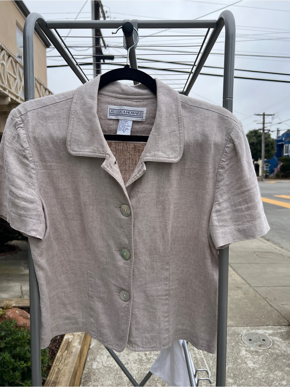 vintage Jessica Howard Beige Linen Blend Short Sleeve Shirt Jacket Size 8